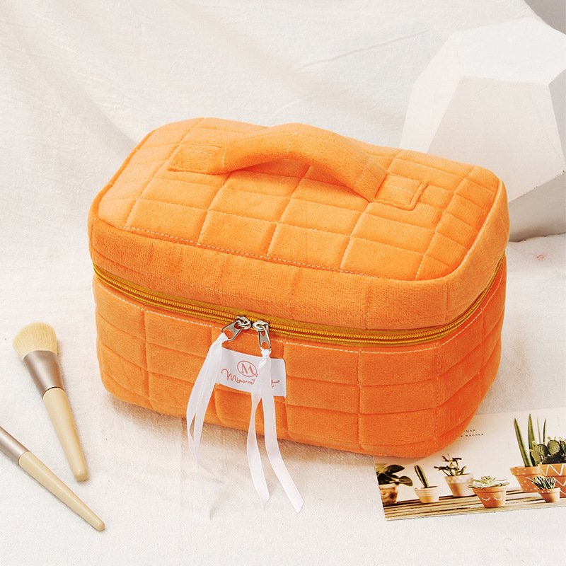 Wholesale Private Label Women Fashion Quilted Recycled Cotton Square Large Cosmetic Makeup Organizer Case Bag