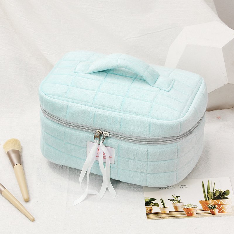 Wholesale Private Label Women Fashion Quilted Recycled Cotton Square Large Cosmetic Makeup Organizer Case Bag