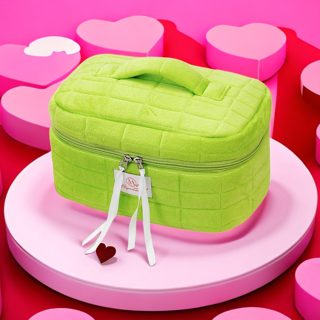 Wholesale Private Label Women Fashion Quilted Recycled Cotton Square Large Cosmetic Makeup Organizer Case Bag