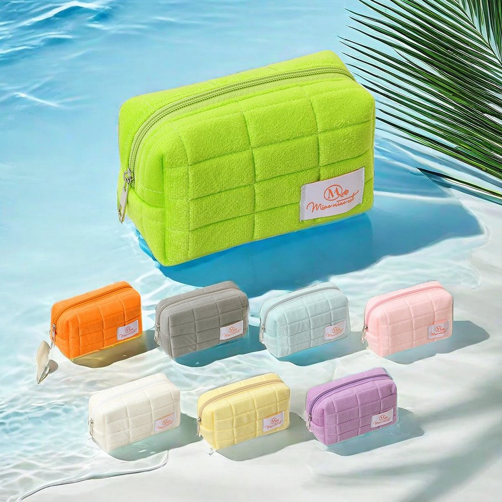 Wholesale Private Label Women Fashion Quilted Recycled Cotton Square Large Cosmetic Makeup Organizer Case Bag