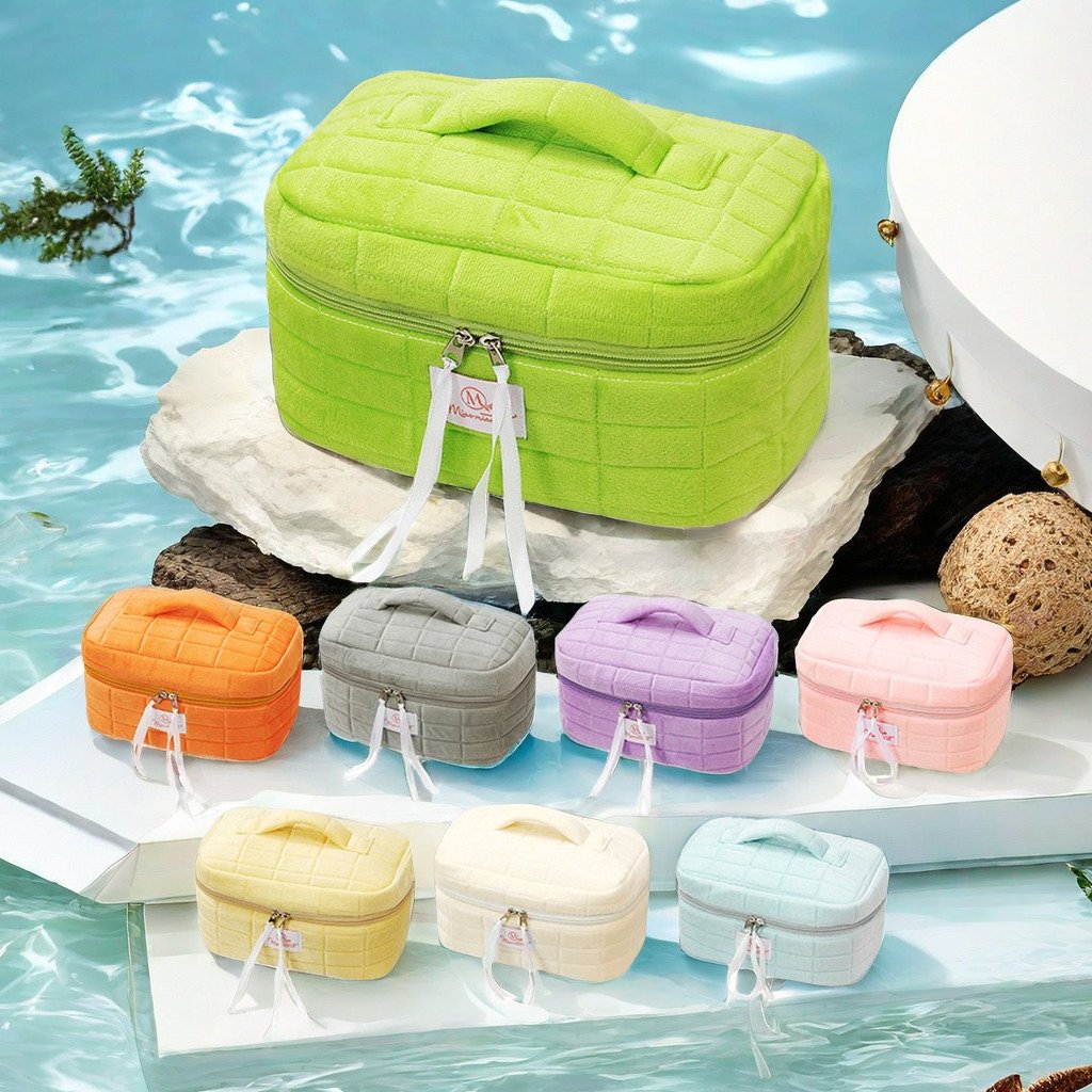 Wholesale Private Label Women Fashion Quilted Recycled Cotton Square Large Cosmetic Makeup Organizer Case Bag