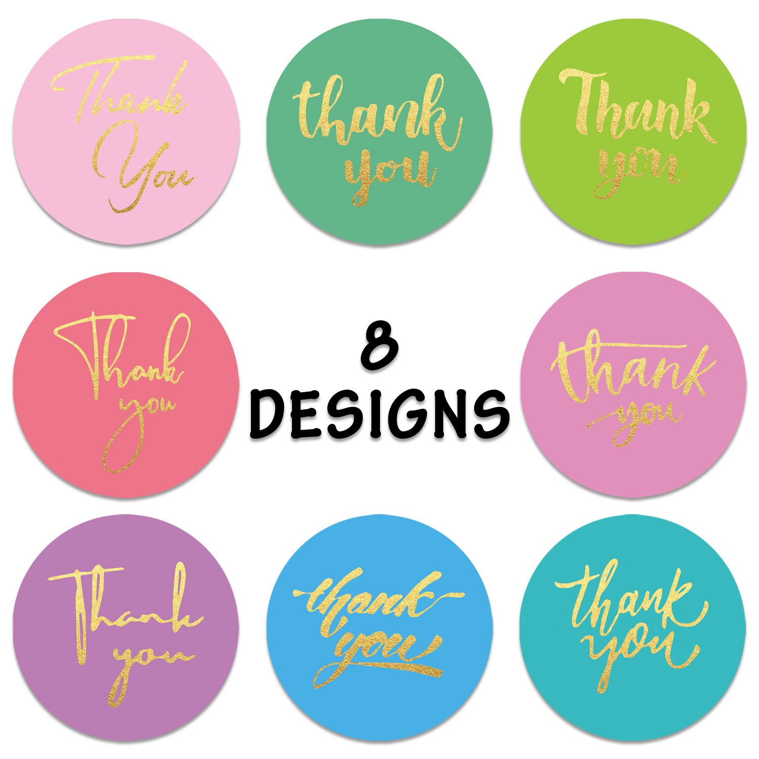 Custom With Logo Cut Self Adhesive 1.5 inch Colorful Thank you Stickers 500 Roll For Seal