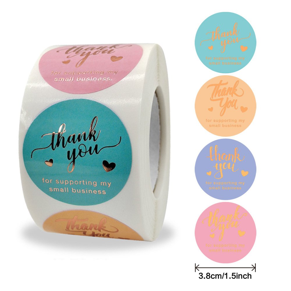 Custom With Logo Cut Self Adhesive 1.5 inch Colorful Thank you Stickers 500 Roll For Seal