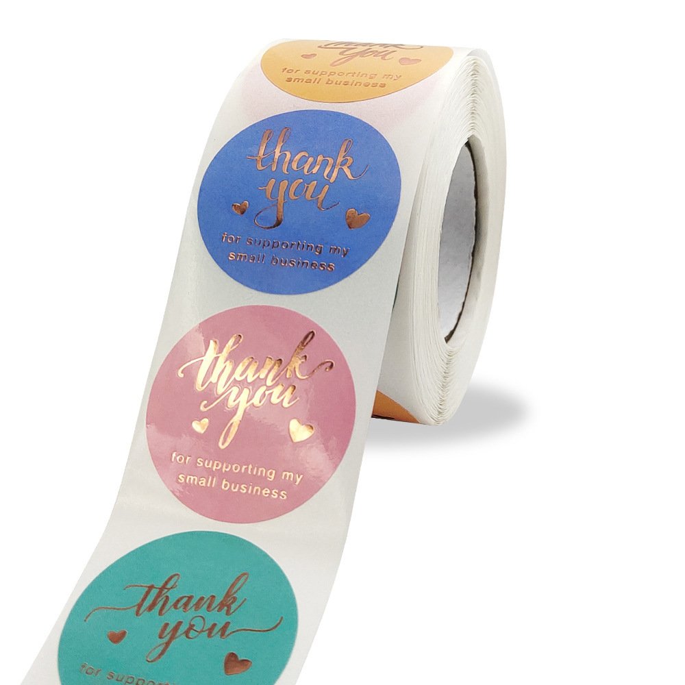 Custom With Logo Cut Self Adhesive 1.5 inch Colorful Thank you Stickers 500 Roll For Seal