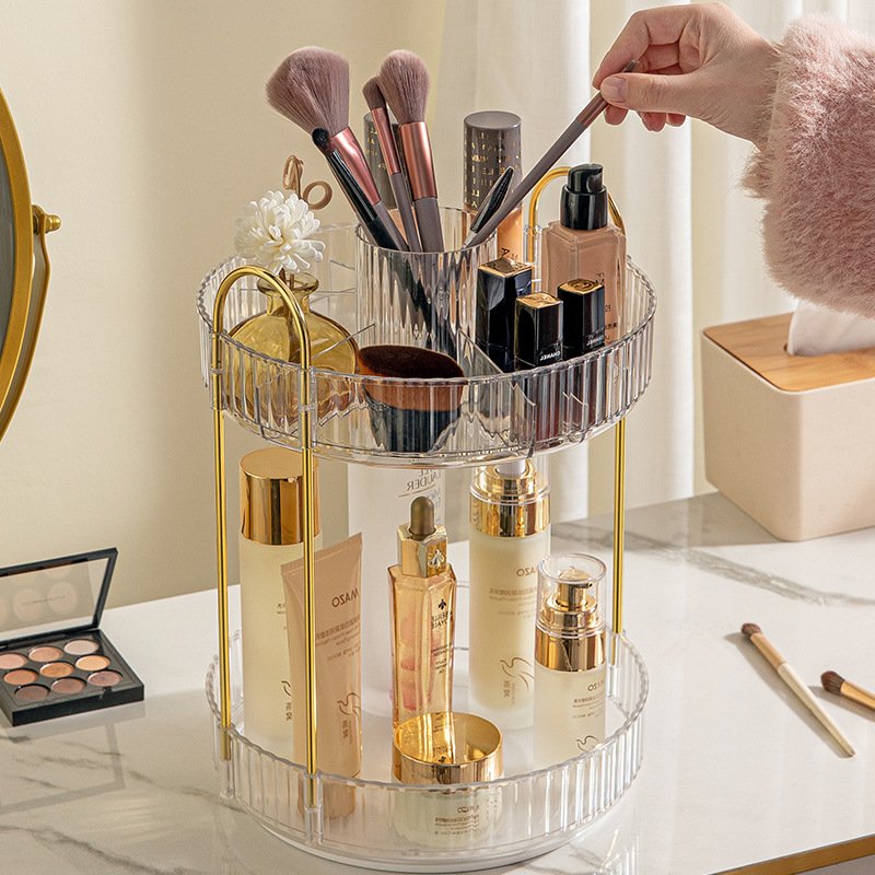 Light Luxury Rotating Storage Shelf Organizer Bathroom Desktop Makeup Cosmetics Skin Care Perfume-Dressing Makeup Organizers