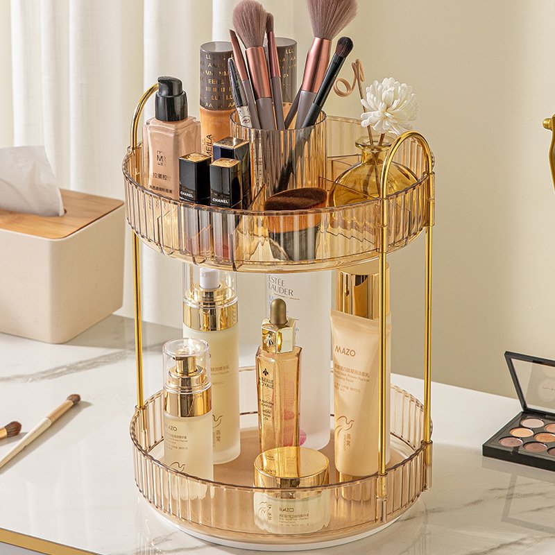 Light Luxury Rotating Storage Shelf Organizer Bathroom Desktop Makeup Cosmetics Skin Care Perfume-Dressing Makeup Organizers