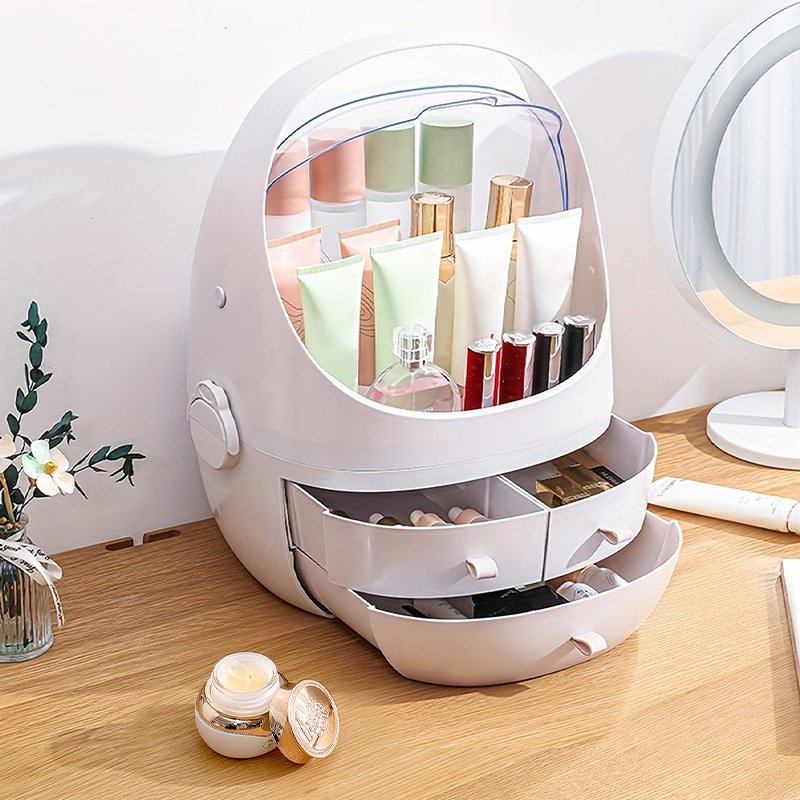 Low MOQ Wholesale Plastic Cosmetic Storage Boxes Clear Cover Make Up Display Case 2 Drawer Makeup Organizer For Bathroom