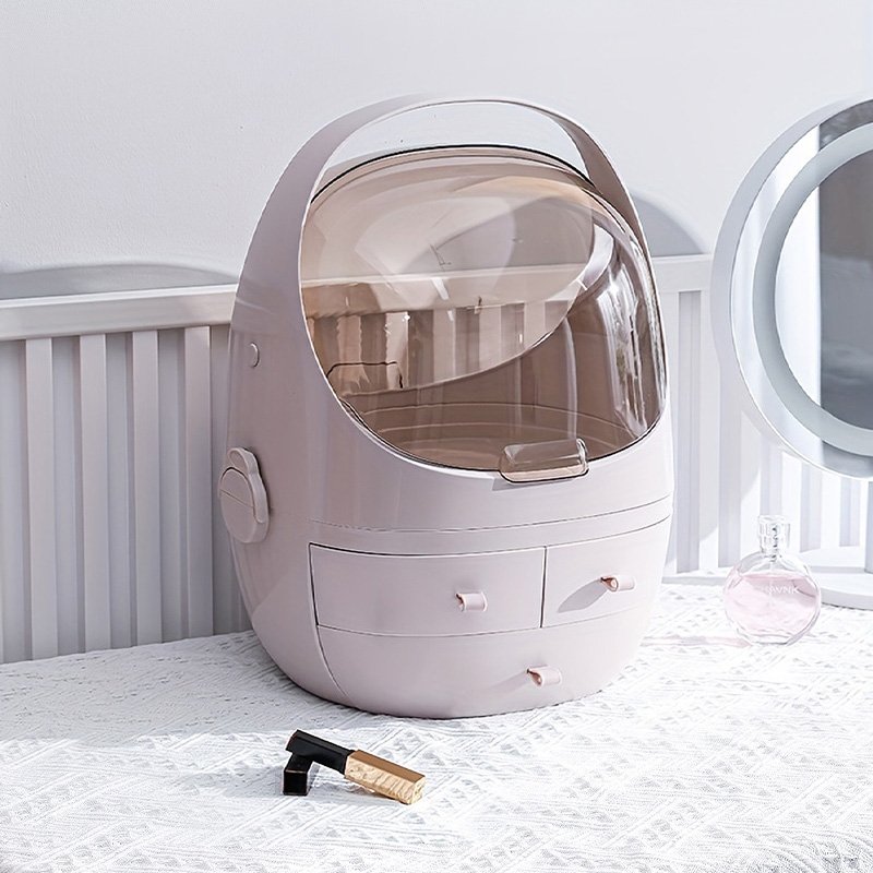 Low MOQ Wholesale Plastic Cosmetic Storage Boxes Clear Cover Make Up Display Case 2 Drawer Makeup Organizer For Bathroom