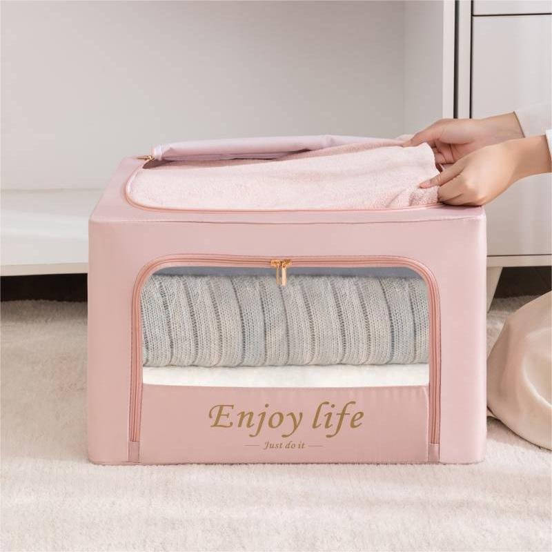 Good Supplier Fabric Foldable Stackable Container Organizer Set Clothes Storage Bin Bag With Clear Window Carry Handles