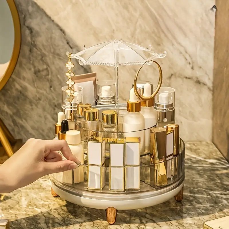 Rotating Acrylic Transparent Cosmetics Desktop Jewelry Display Case Makeup Storage Container Organizer Box
