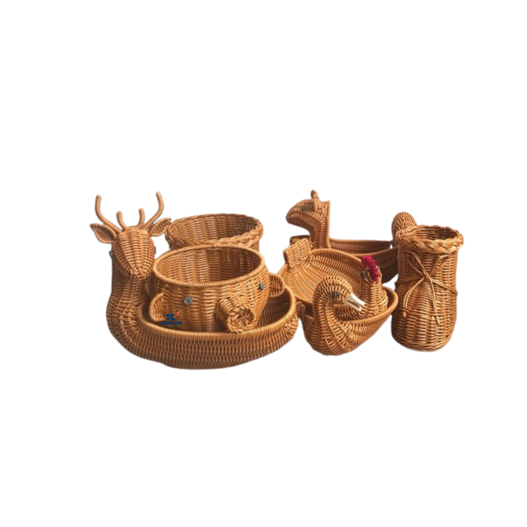 2024 New Design Hollow Rattan Wicker Tray Handmade Household Use Service Tray Towel Tray Woven Basket