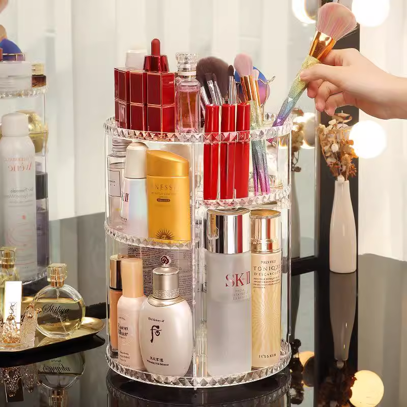 360 Rotating Makeup Organizer Perfume Organizer With 8 Adjustable Layer Clear Cosmetic Storage Display Case