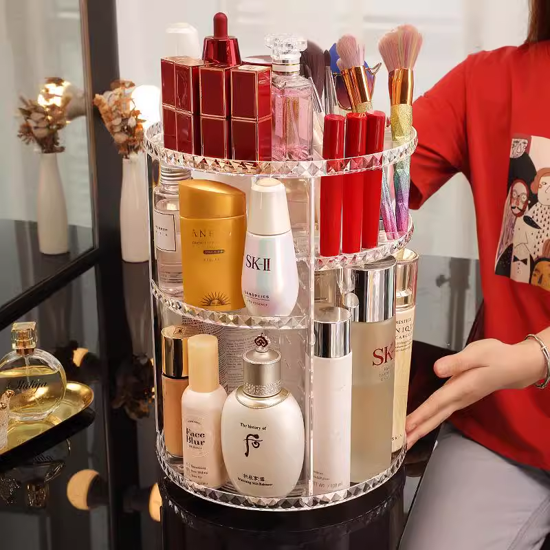 360 Rotating Makeup Organizer Perfume Organizer With 8 Adjustable Layer Clear Cosmetic Storage Display Case
