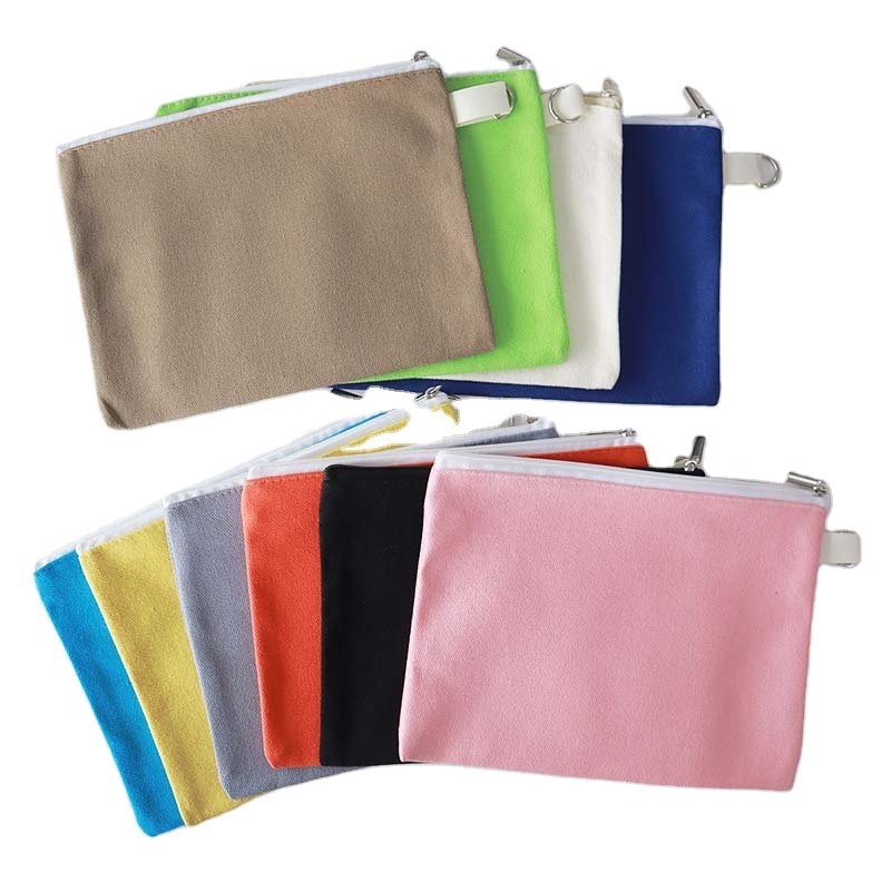 Eco Friendly Blank Organic Cotton Canvas Plain Travel Zipper Makeup Bag cosmetic pouch With Custom Logo for ladies