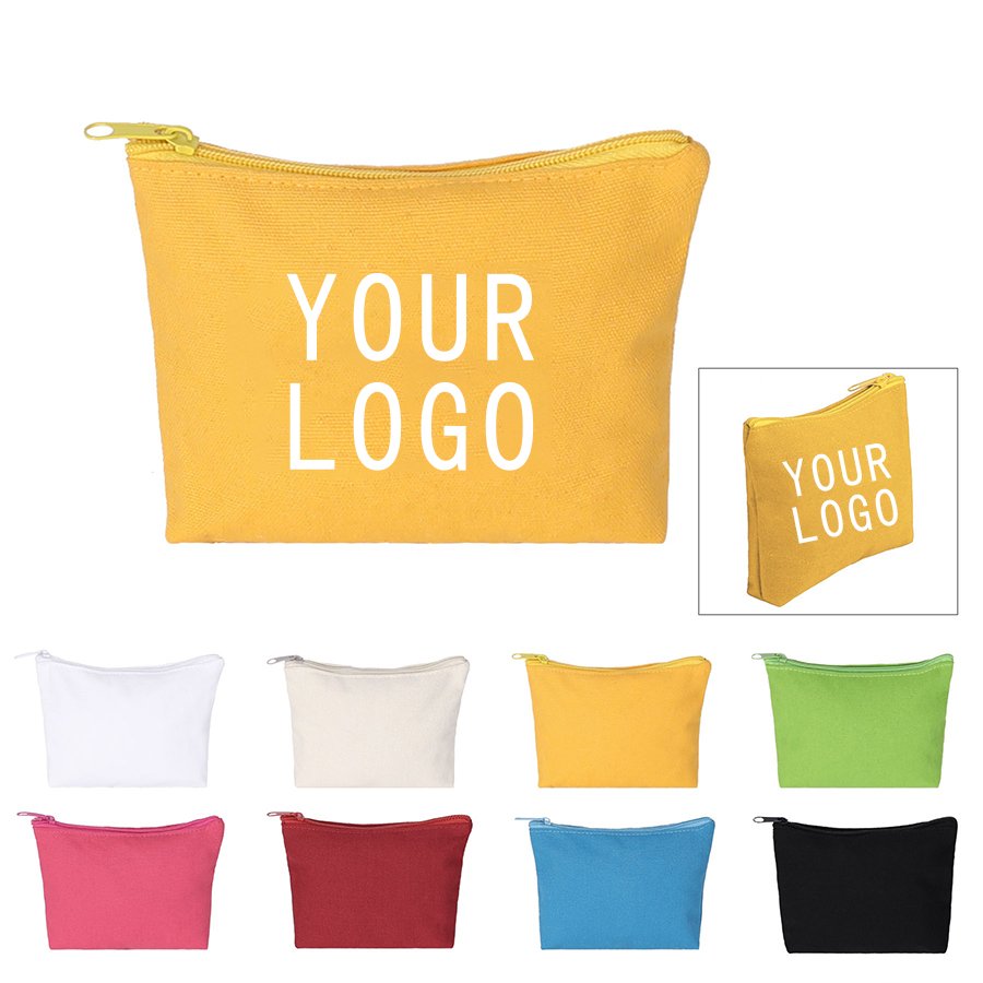 Eco Friendly Blank Organic Cotton Canvas Plain Travel Zipper Makeup Bag cosmetic pouch With Custom Logo for ladies