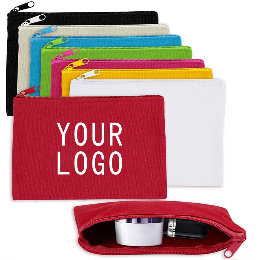 Eco Friendly Blank Organic Cotton Canvas Plain Travel Zipper Makeup Bag cosmetic pouch With Custom Logo for ladies