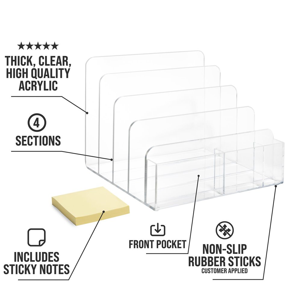 Desktop Clear Acrylic Stationery Organizer File Holder for Office Modern Organizers File Sorter for Mail Magazines Pens