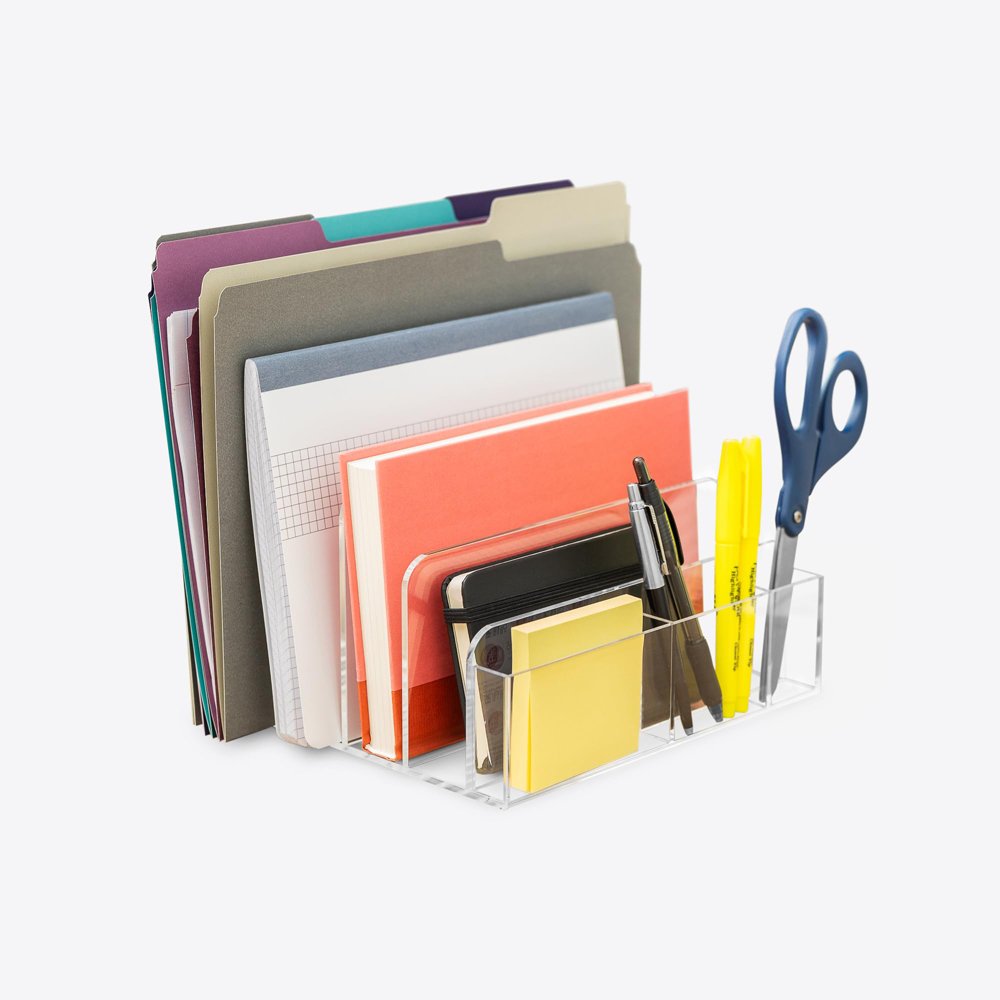 Desktop Clear Acrylic Stationery Organizer File Holder for Office Modern Organizers File Sorter for Mail Magazines Pens