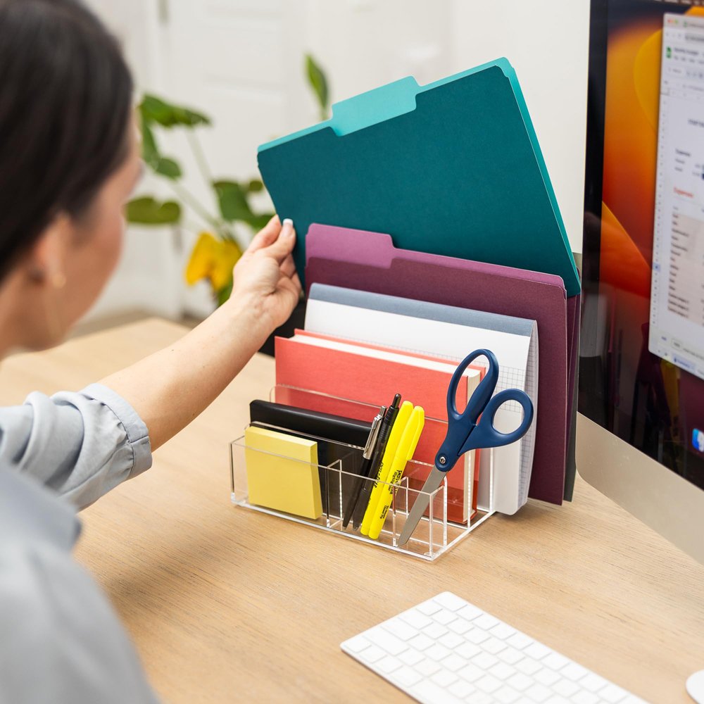 Desktop Clear Acrylic Stationery Organizer File Holder for Office Modern Organizers File Sorter for Mail Magazines Pens
