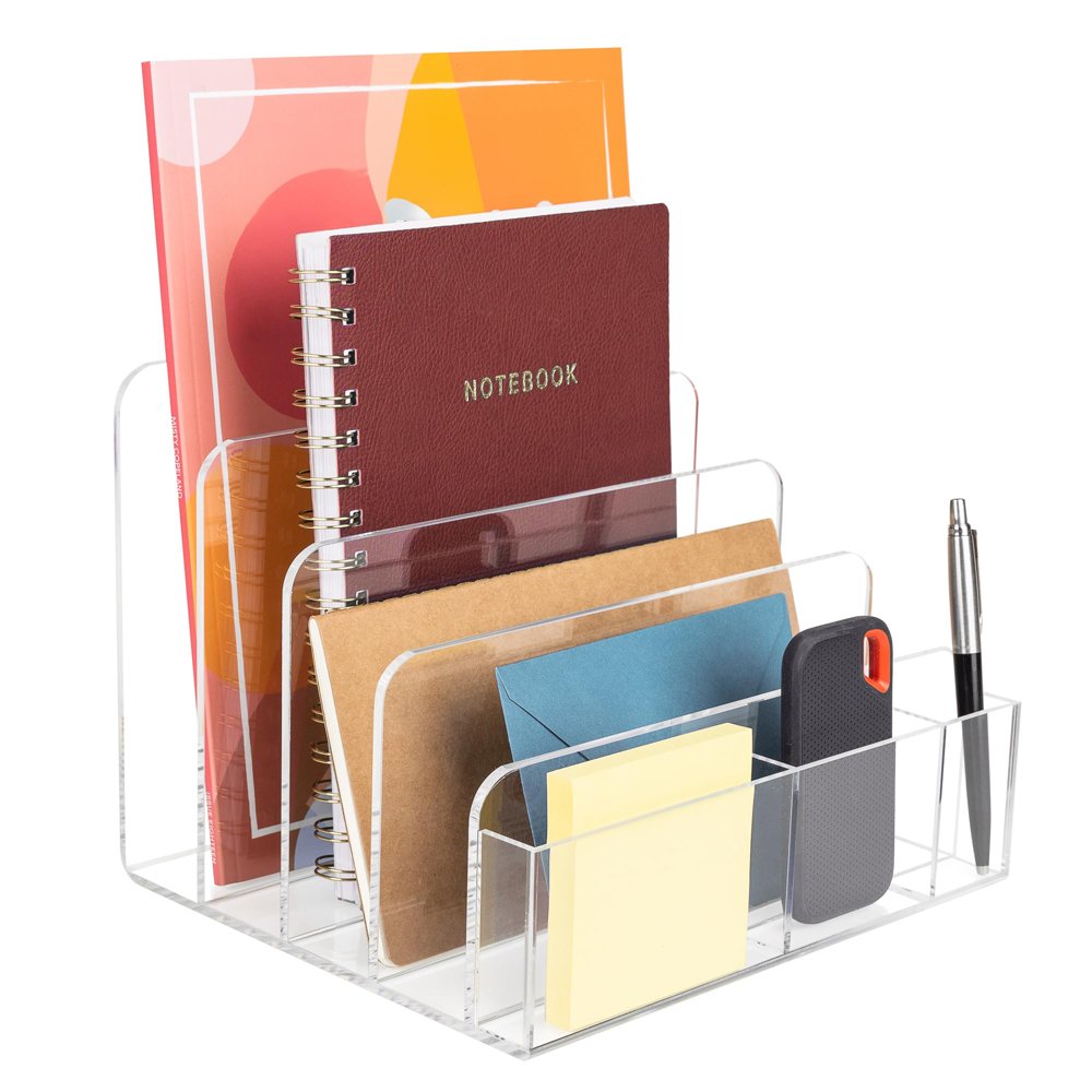 Desktop Clear Acrylic Stationery Organizer File Holder for Office Modern Organizers File Sorter for Mail Magazines Pens