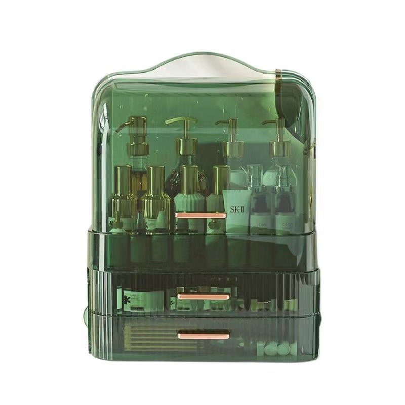 Vanity Storage Box Cosmetic Display Cases Makeup Storage Organizer Handle Cosmetics Dustproof Lid Drawers for Bathroom