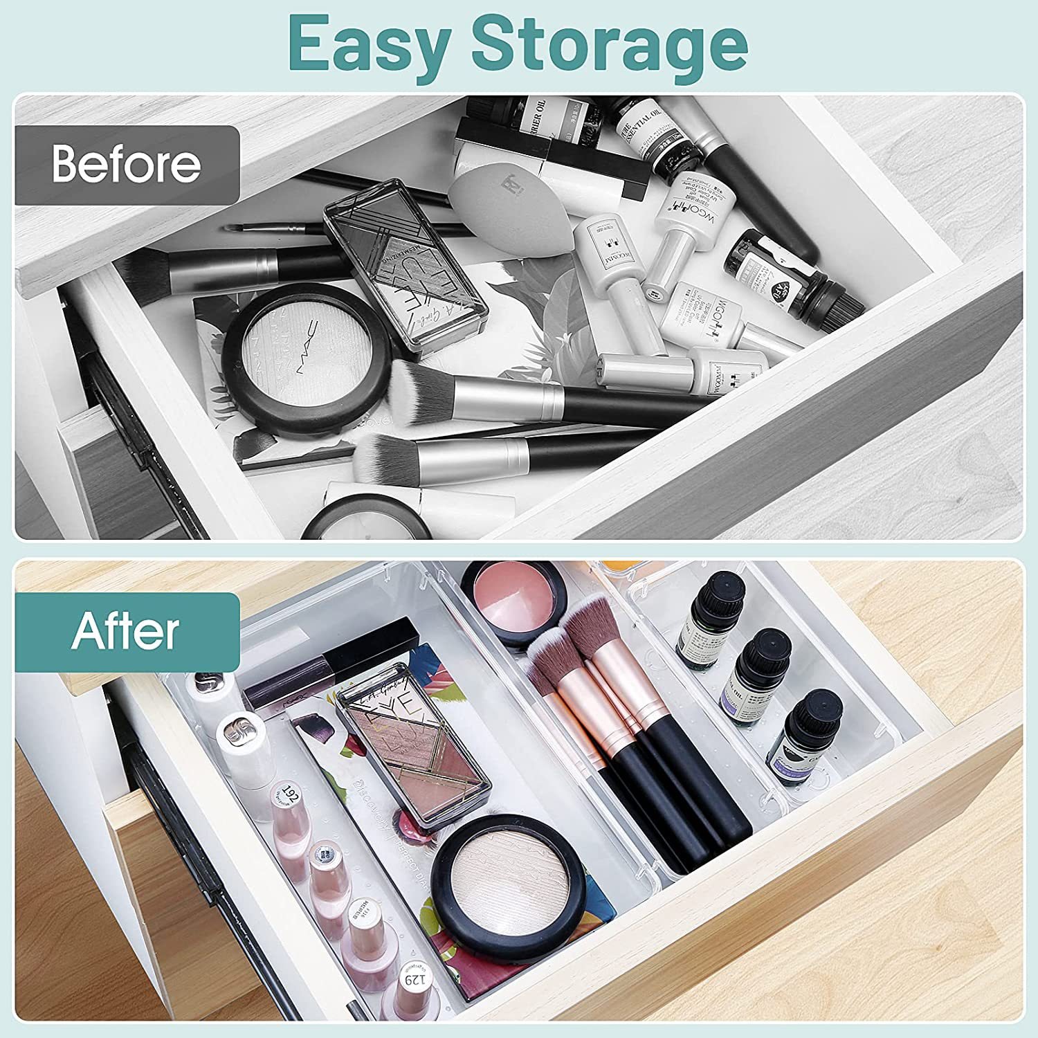 25 PCS Clear Plastic Drawer Organizer Set Desk Drawer Divider Organizers and Storage Bins For Makeup Jewelry Gadgets