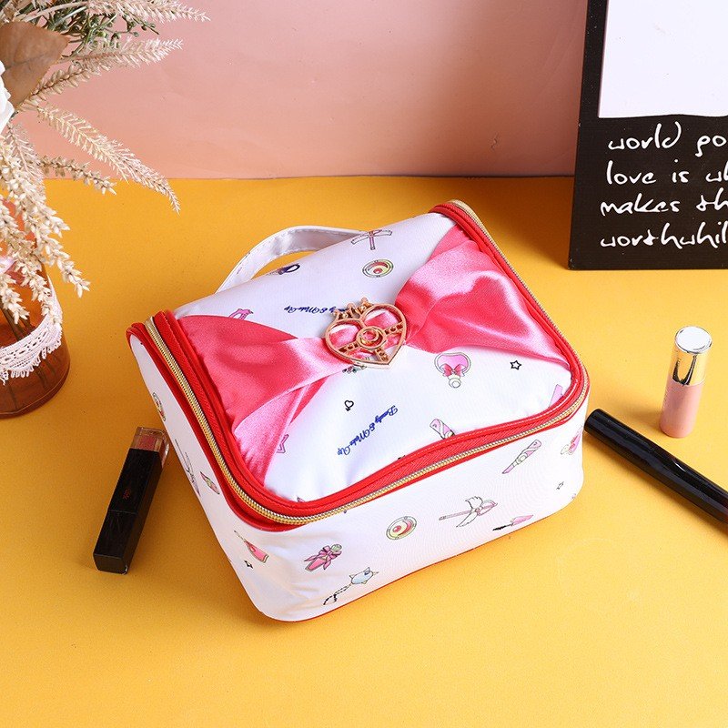 Kawaii Anime Makeup Bag PU Leather Japanese Sailor Cartoon Cosmetic Bag Waterproof Travel Makeup Storage Girls Sweet Handbag