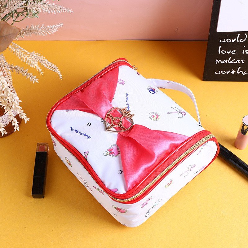 Kawaii Anime Makeup Bag PU Leather Japanese Sailor Cartoon Cosmetic Bag Waterproof Travel Makeup Storage Girls Sweet Handbag