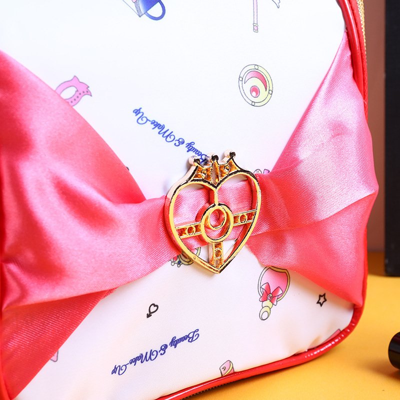 Kawaii Anime Makeup Bag PU Leather Japanese Sailor Cartoon Cosmetic Bag Waterproof Travel Makeup Storage Girls Sweet Handbag