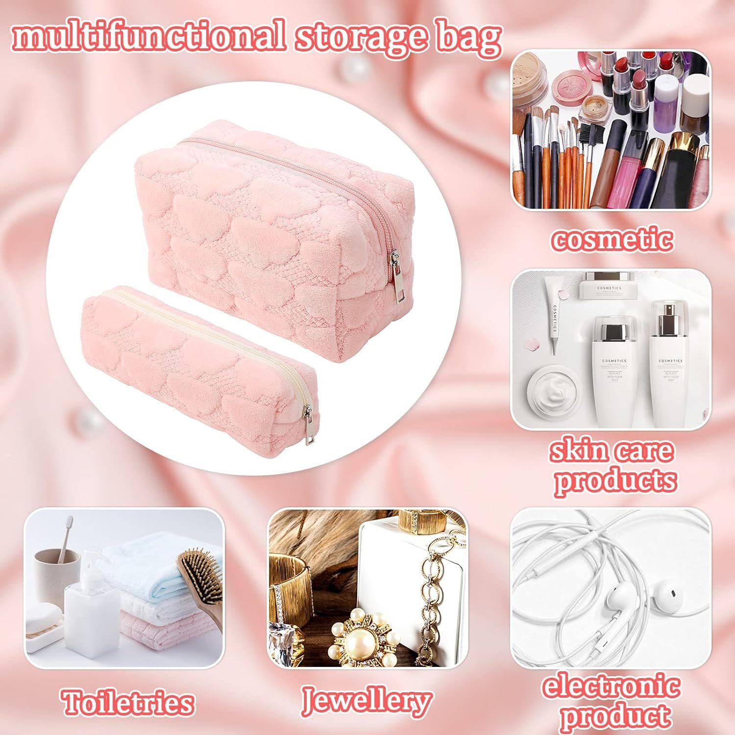 Small Makeup Bag for Purse Fuzzy Makeup Pouch Cute Cosmetic Bag Aesthetic Pencil Case for Women Zipper Pouches for Organizing