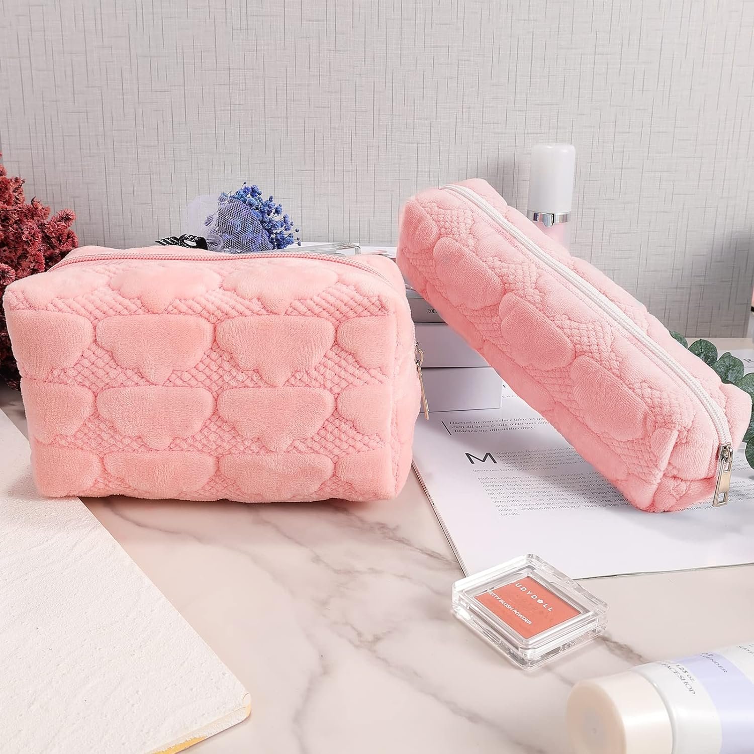 Small Makeup Bag for Purse Fuzzy Makeup Pouch Cute Cosmetic Bag Aesthetic Pencil Case for Women Zipper Pouches for Organizing
