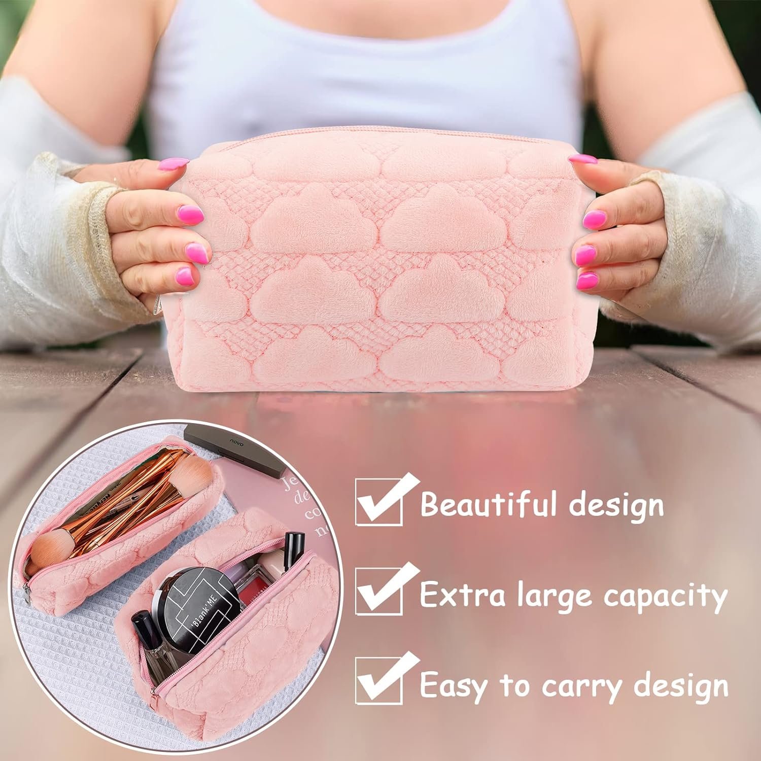 Small Makeup Bag for Purse Fuzzy Makeup Pouch Cute Cosmetic Bag Aesthetic Pencil Case for Women Zipper Pouches for Organizing