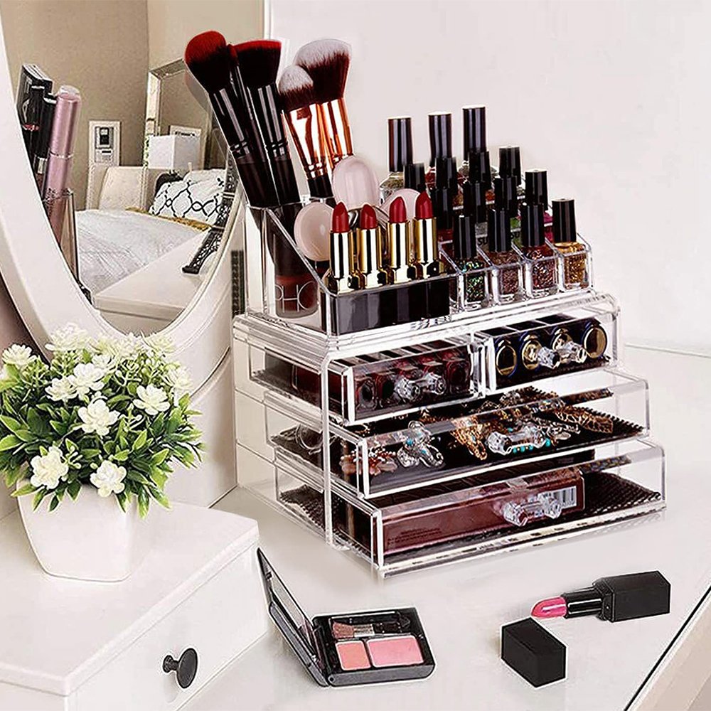 Wholesale Acrylic Plastic Make Up Clear Cosmetic Makeup Drawer Organizer Storage Box For Cosmetics With Drawers