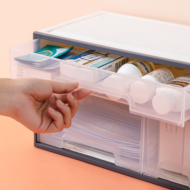Multifunctional Plastic Stackable Desk Organizers with Drawers for Medicine, Pills, Cosmetic, Sundries