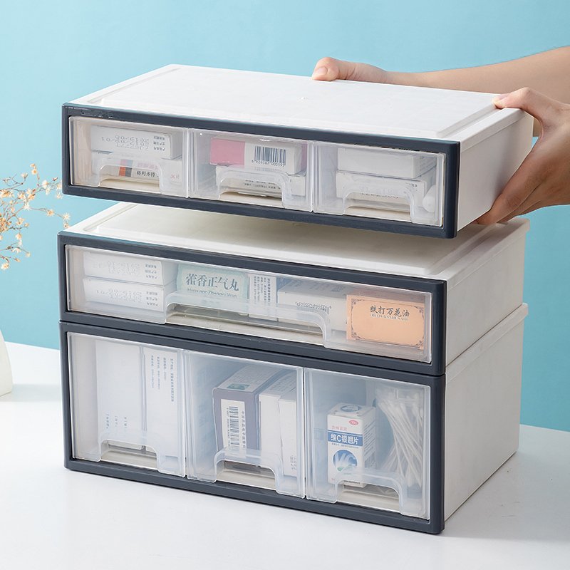 Multifunctional Plastic Stackable Desk Organizers with Drawers for Medicine, Pills, Cosmetic, Sundries