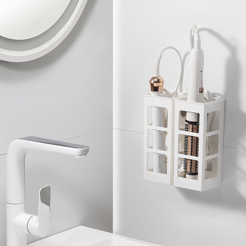 YXHT High quality Best sale bathroom white plastic shelf wall hanging free punching hair tools makeup storage box