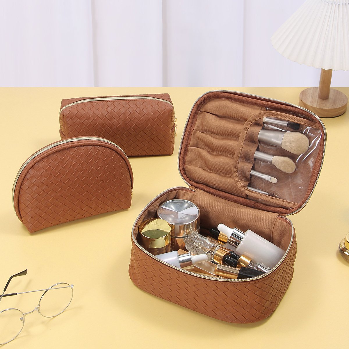 Portable Multifunction Organizer Storage Toiletry Makeup Bag for Women and Girls 3 Pcs Pu Travel Cosmetic Bags Set