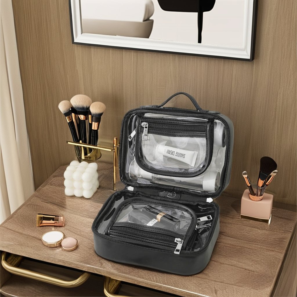 Large Capacity Travel Makeup Bag with Zipper Closure Transparent Waterproof Portable Double Handle TPU Fashion Style Wash Bag