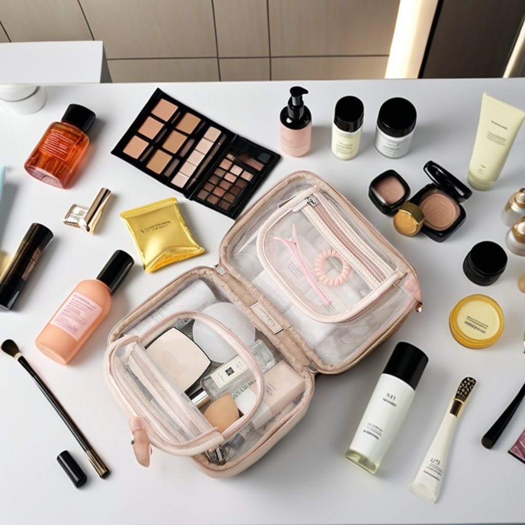 Large Capacity Travel Makeup Bag with Zipper Closure Transparent Waterproof Portable Double Handle TPU Fashion Style Wash Bag