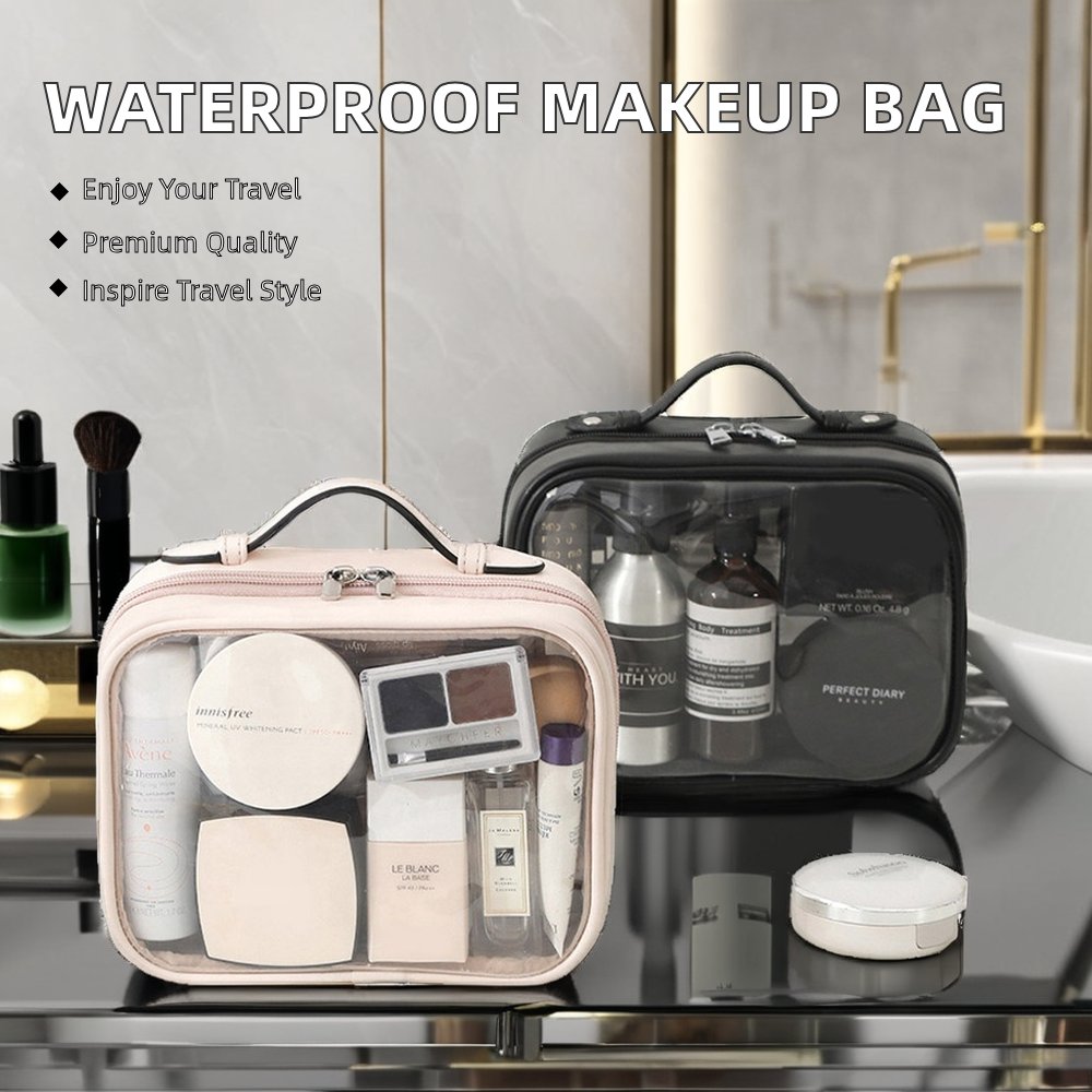 Large Capacity Travel Makeup Bag with Zipper Closure Transparent Waterproof Portable Double Handle TPU Fashion Style Wash Bag