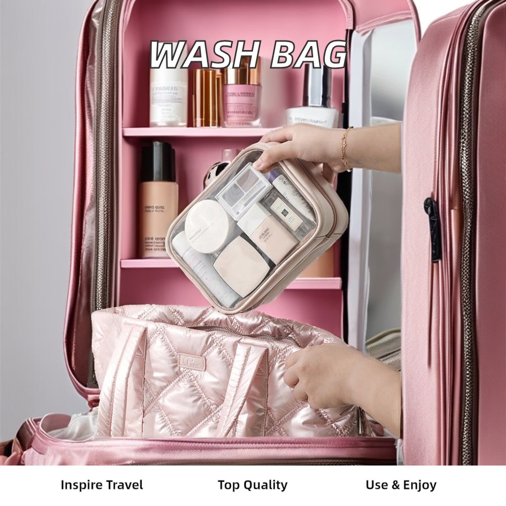 Large Capacity Travel Makeup Bag with Zipper Closure Transparent Waterproof Portable Double Handle TPU Fashion Style Wash Bag