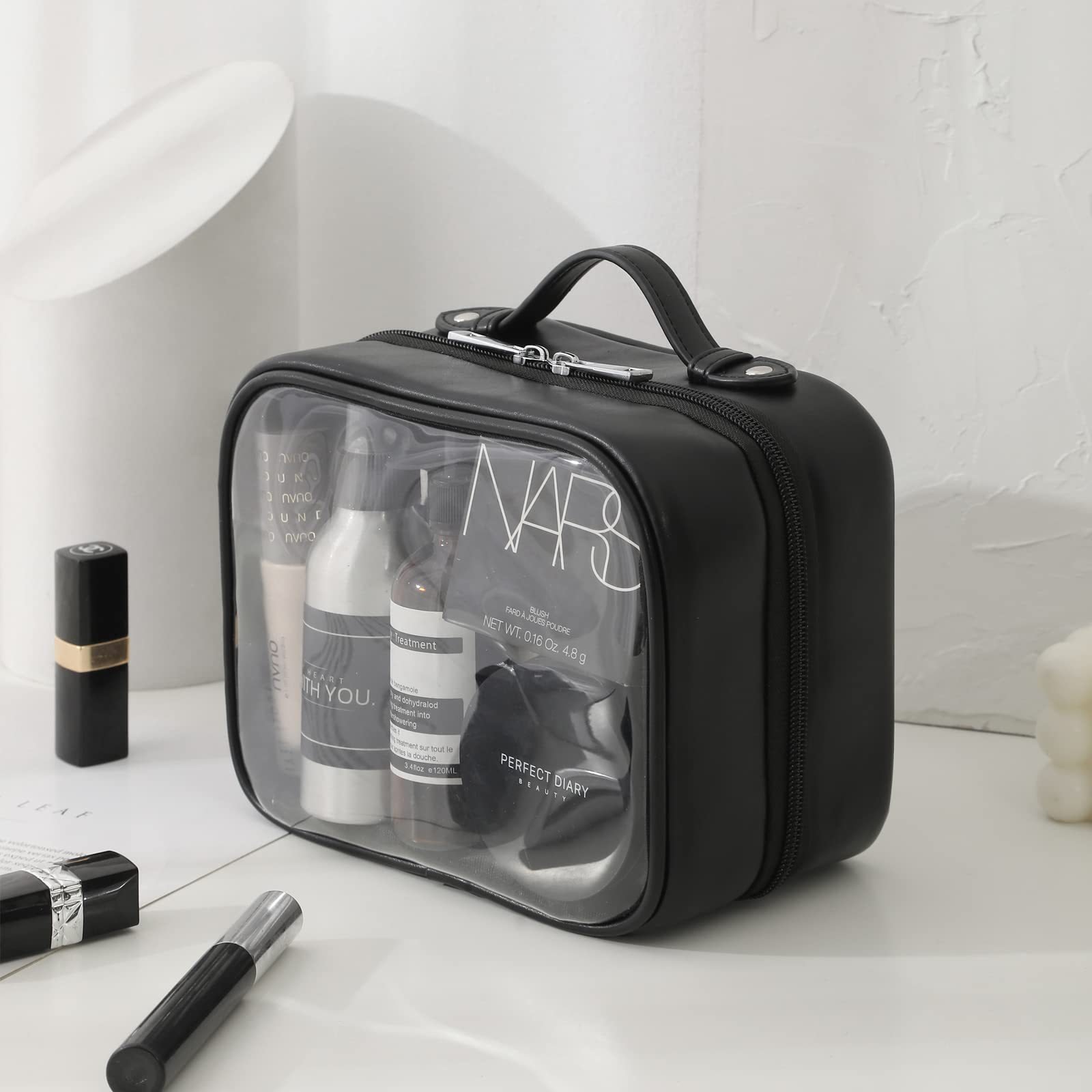 Large Capacity Travel Makeup Bag with Zipper Closure Transparent Waterproof Portable Double Handle TPU Fashion Style Wash Bag