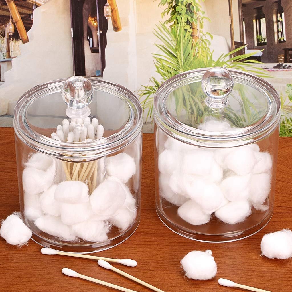 Cotton Ball and Swab Organizer with Lid Acrylic Jar Makeup Cotton Organizer Bathroom Storage Jar for Cotton Pads Q-tips Holder