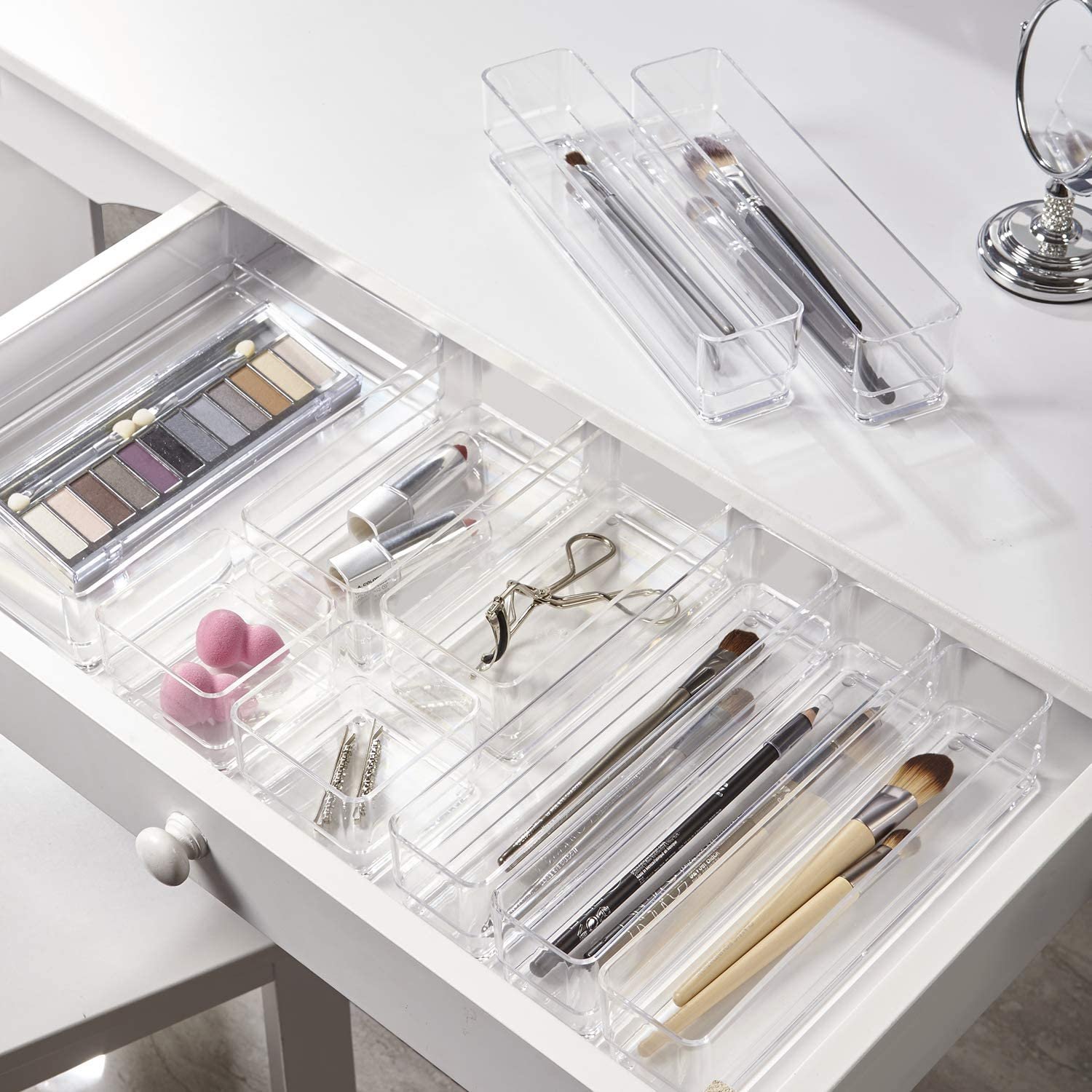 Clear Plastic Makeup & Vanity & Pantry& Home Office Desk and Drawer Storage Organizers