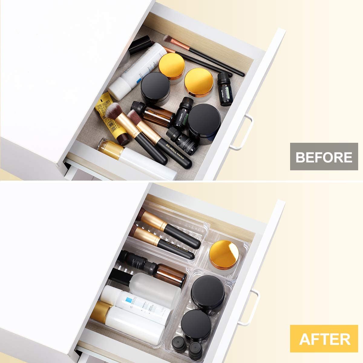 Clear Plastic Makeup & Vanity & Pantry& Home Office Desk and Drawer Storage Organizers