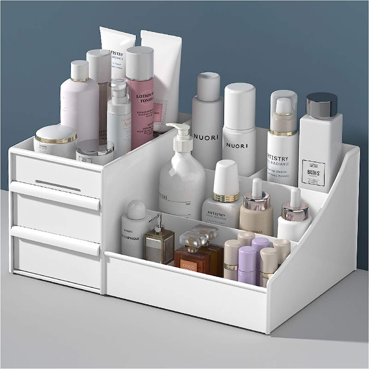 Large Capacity Makeup Organizer Drawer Desktop Dresser Cosmetic Storage Box for Skincare Brush Lipstick Nail Polish Container