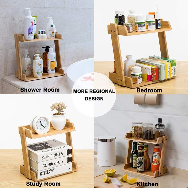 Bedroom Countertop Bamboo Makeup Organizer Small 2 Layer Cosmetics Lipsticks Jewelry Brushes Hair Accessories Perfume Storage
