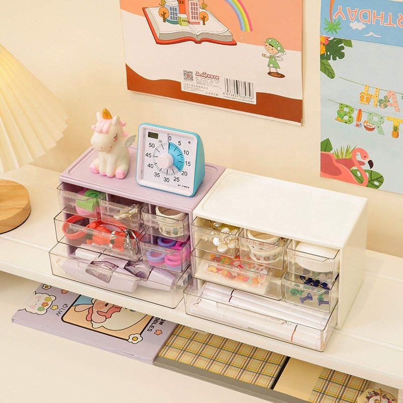 Pull-out jewelry storage box, eco-friendly small cartoon multi-color plastic storage box with drawer, opp bag packaging