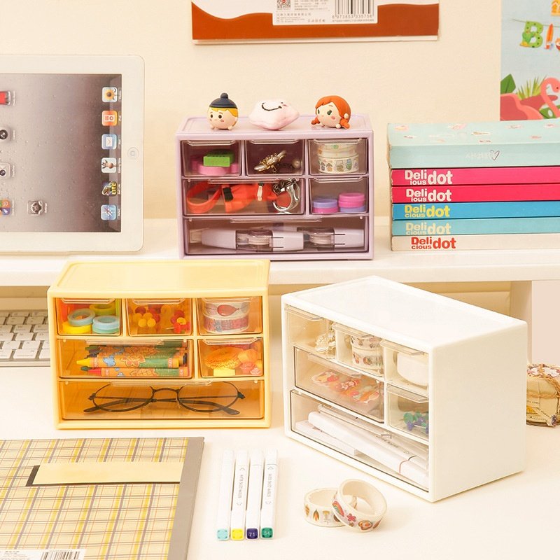 Pull-out jewelry storage box, eco-friendly small cartoon multi-color plastic storage box with drawer, opp bag packaging