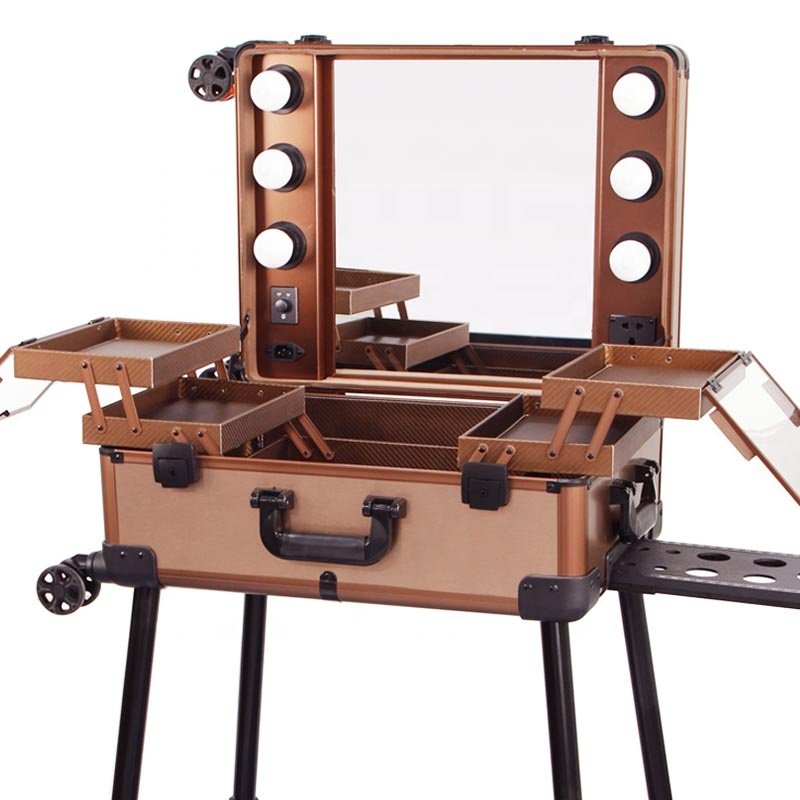 22" Pro mobile rolling makeup station with lights makeup case with lights and wheels for cosmetic artist